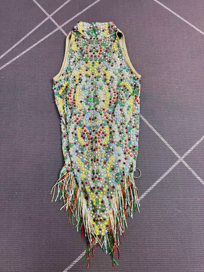 CELESINYI Caihongqiao Rhinestone Rainbow Party Dress