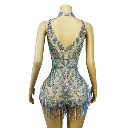 CELESINYI Caihongqiao Rhinestone Rainbow Party Dress