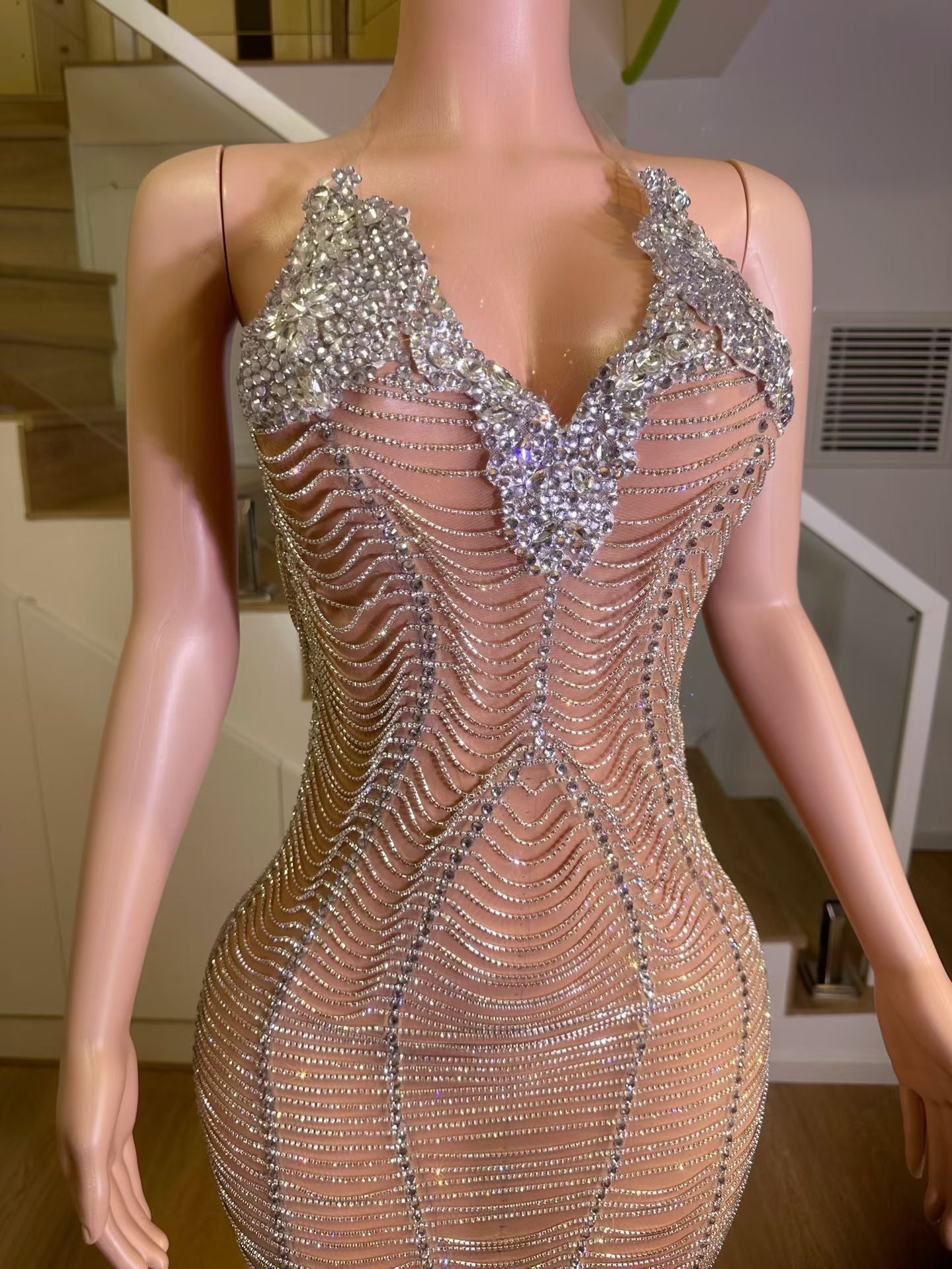 CELESINYI Jinghongyu Crystal Pearl Feather Mermaid Gown