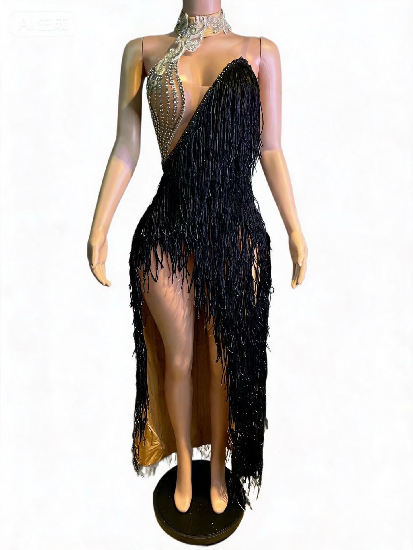 CELESINYI Zhanchunhui Crystal Silver Fringe Gown