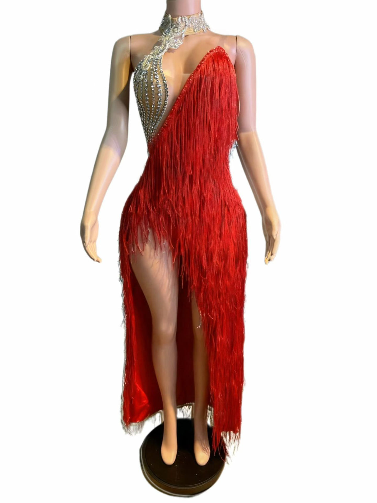 CELESINYI Zhanchunhui Crystal Silver Fringe Gown