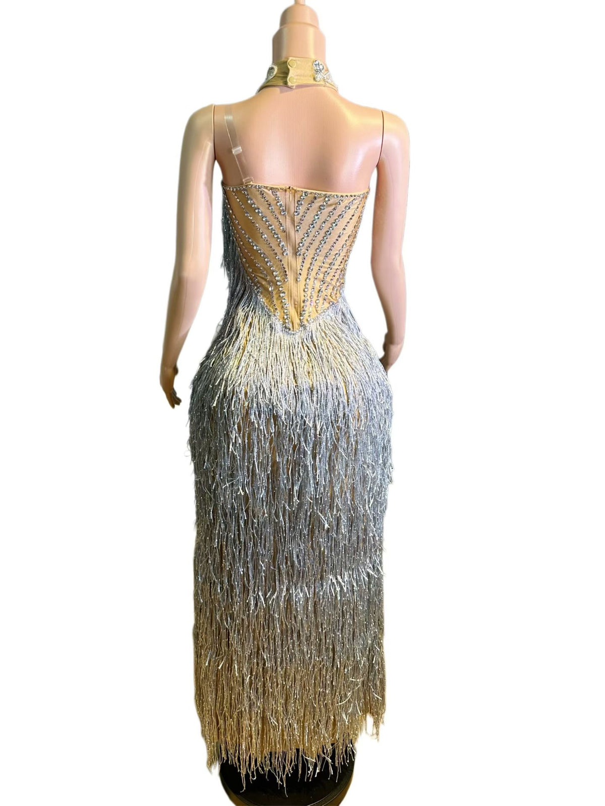 CELESINYI Zhanchunhui Crystal Silver Fringe Gown