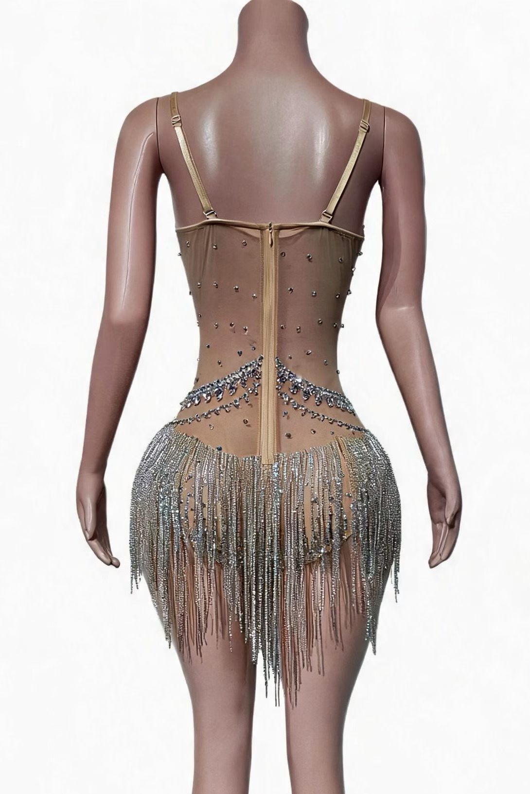 CELESINYI Yushilian Crystal Silver Chain Bodysuit