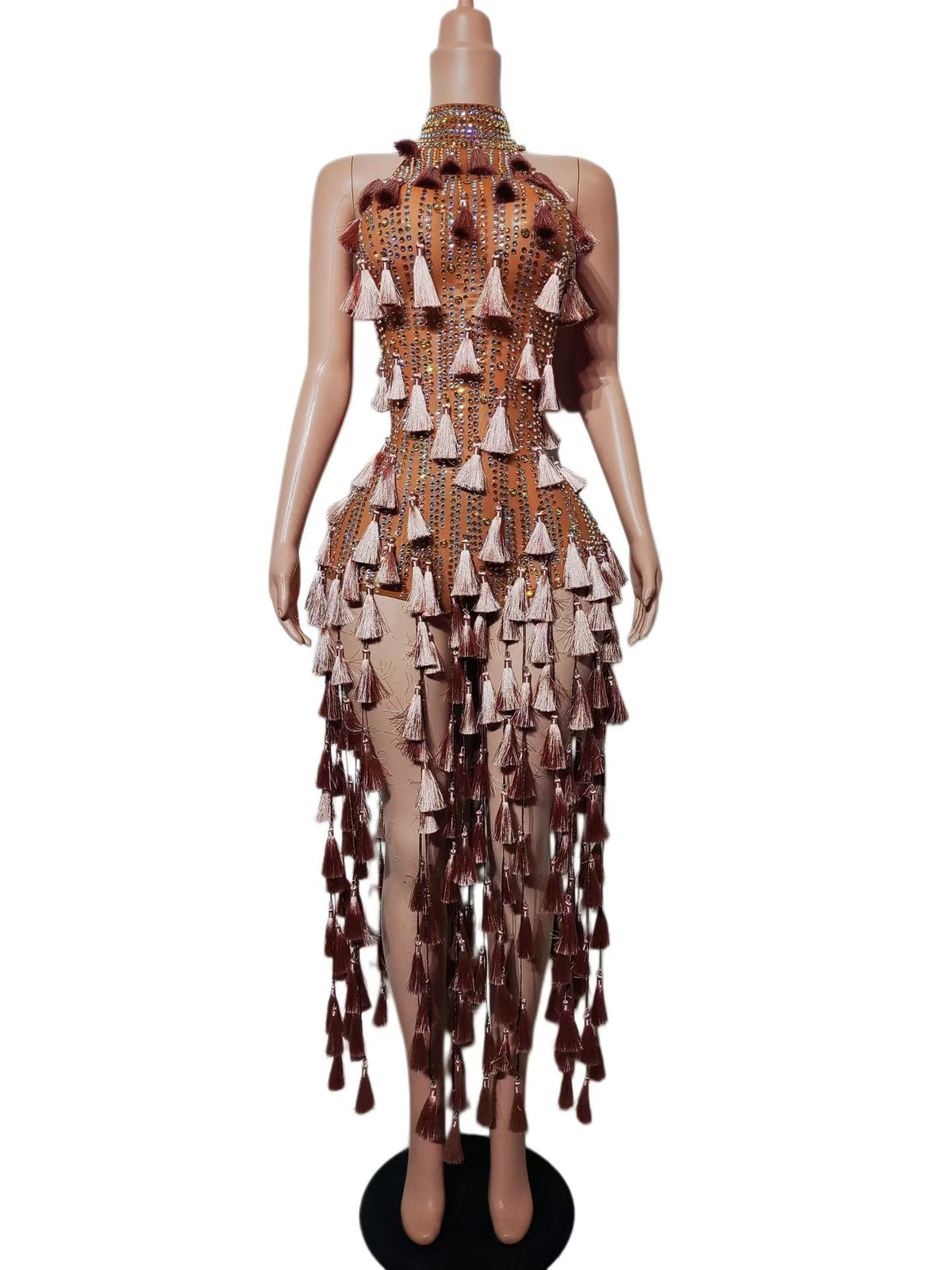 CELESINYI Jiaotang Crystal Caramel Fringe Bodysuit