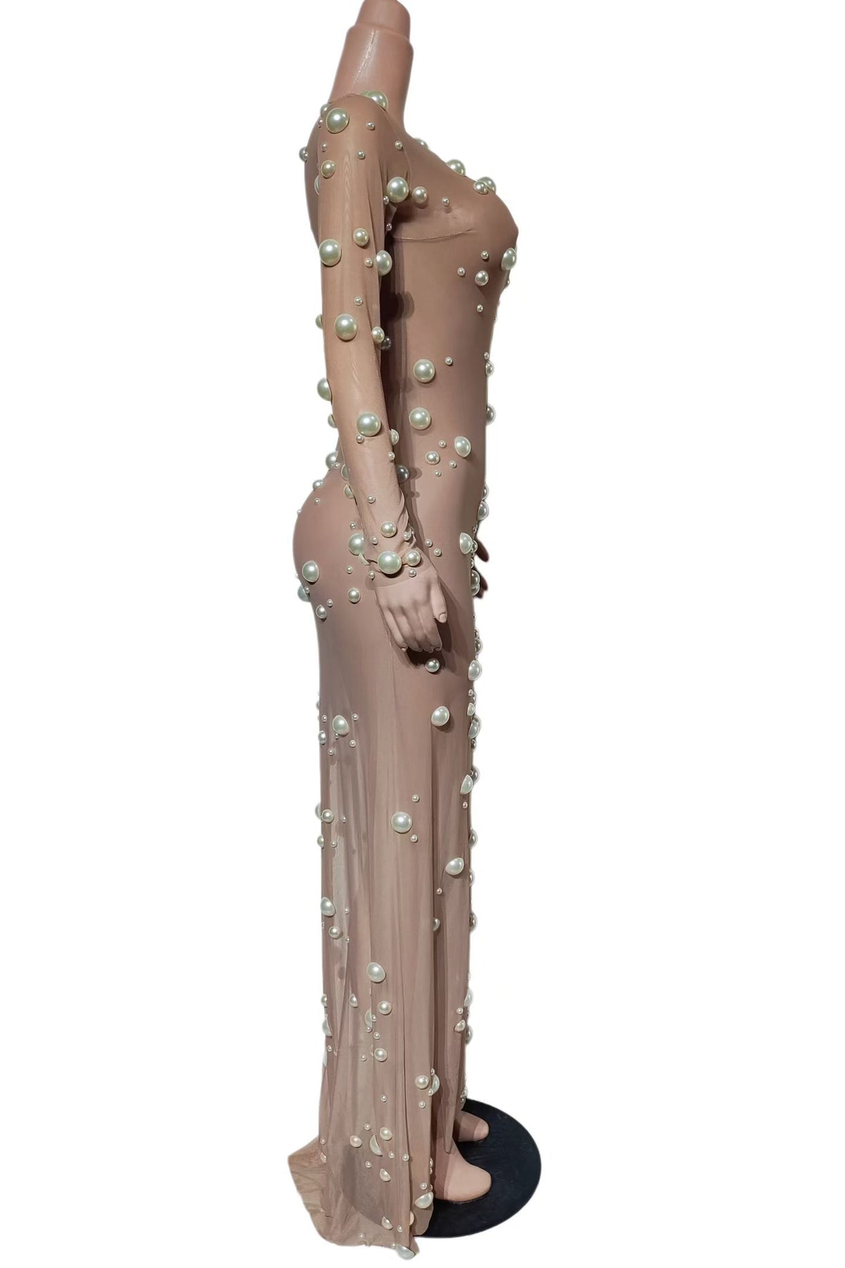 CELESINYI Mijianzhu Crystal Pearl Nude Slip Dress