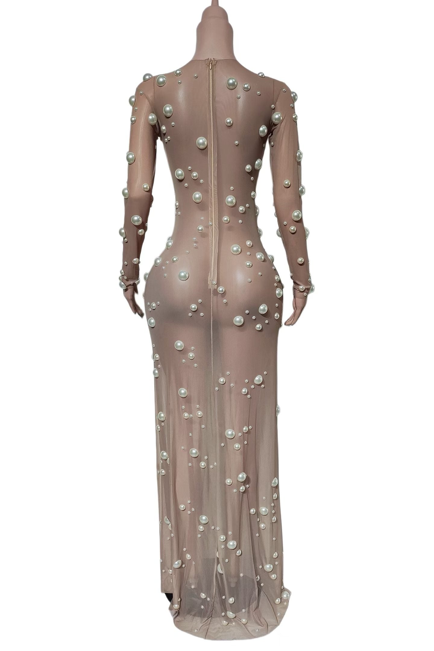 CELESINYI Mijianzhu Crystal Pearl Nude Slip Dress