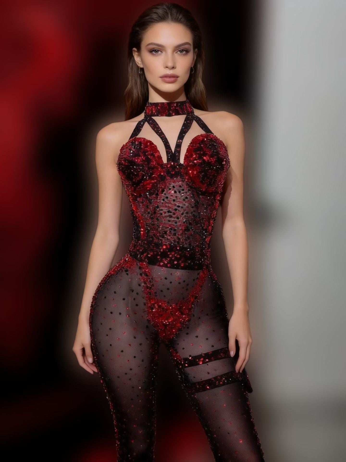 CELESINYI Xinghong Crystal Scarlet Flame Catsuit