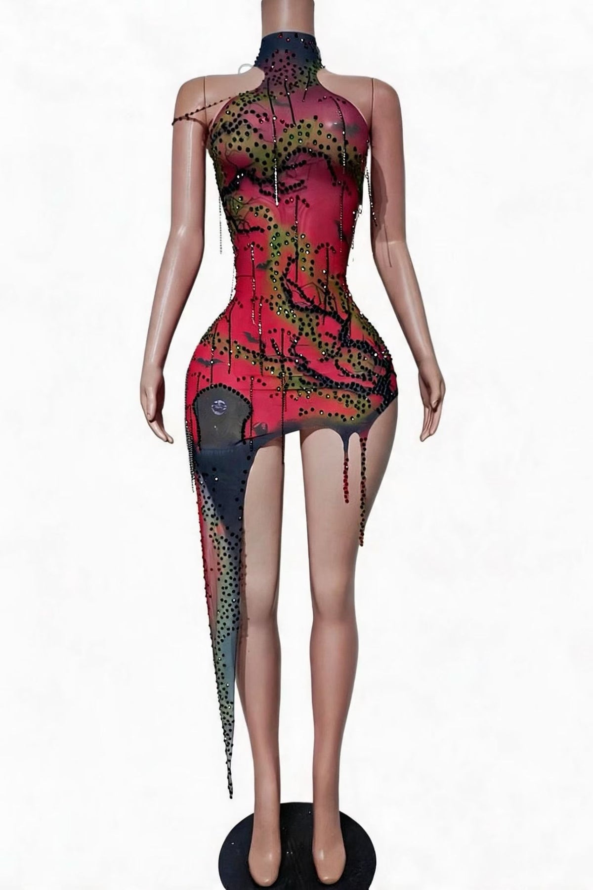 CELESINYI Kuteng Crystal Vine Print High-Cut Bodysuit