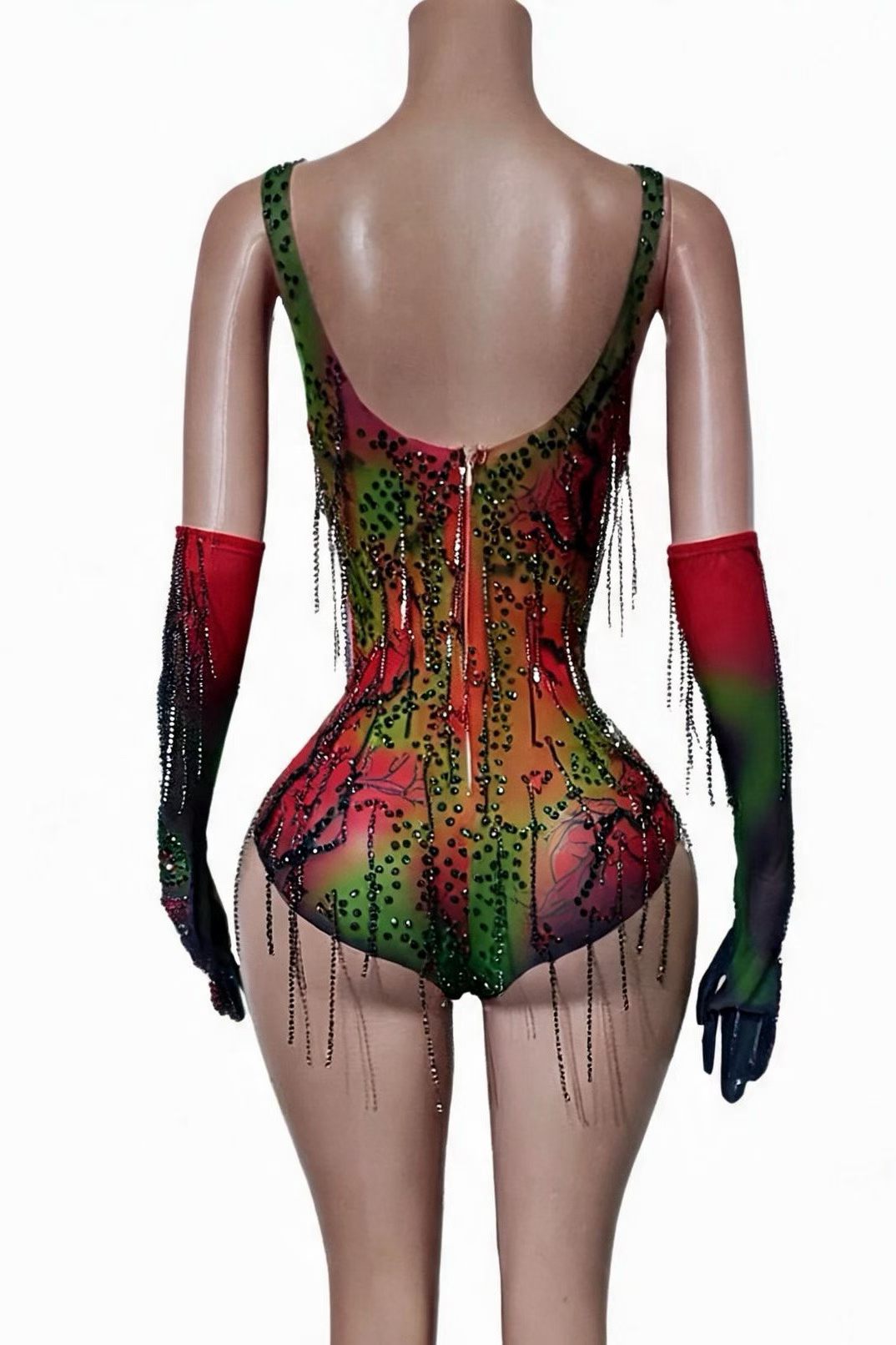 CELESINYI Kuteng Crystal Vine Print High-Cut Bodysuit