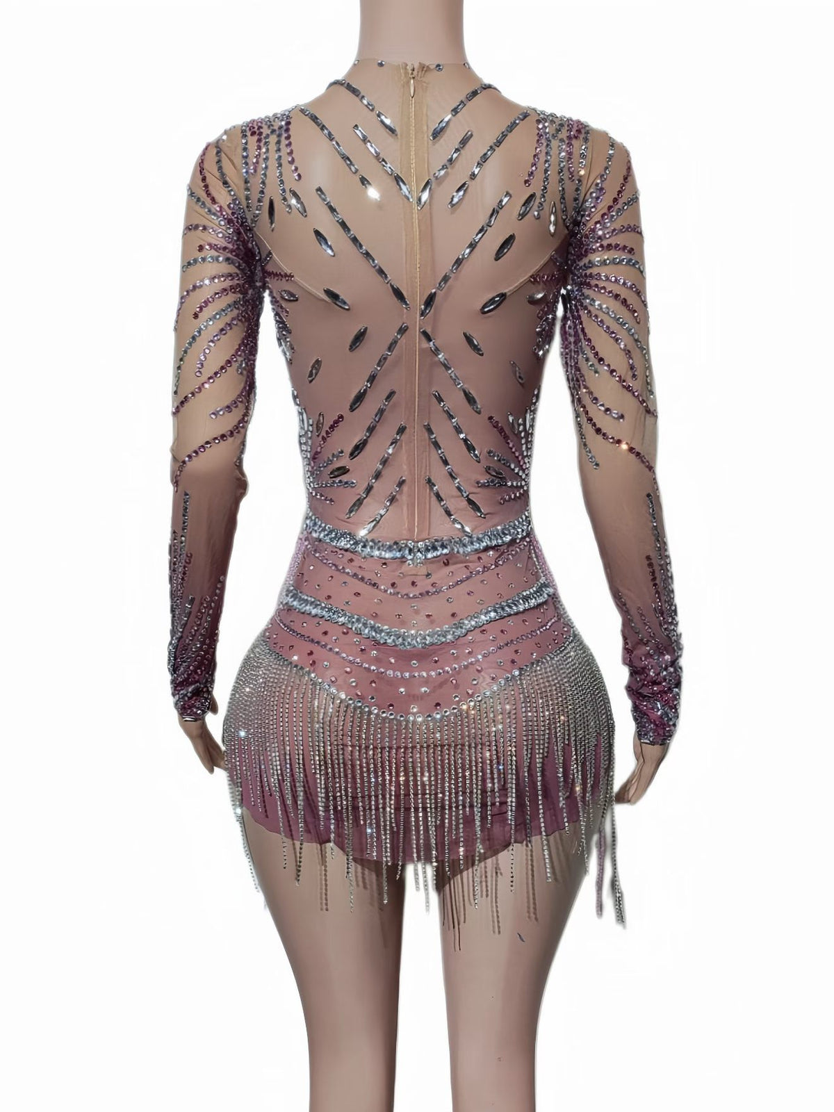 CELESINYI Feilinfen Crystal Illusion Sparkle Mini Dress