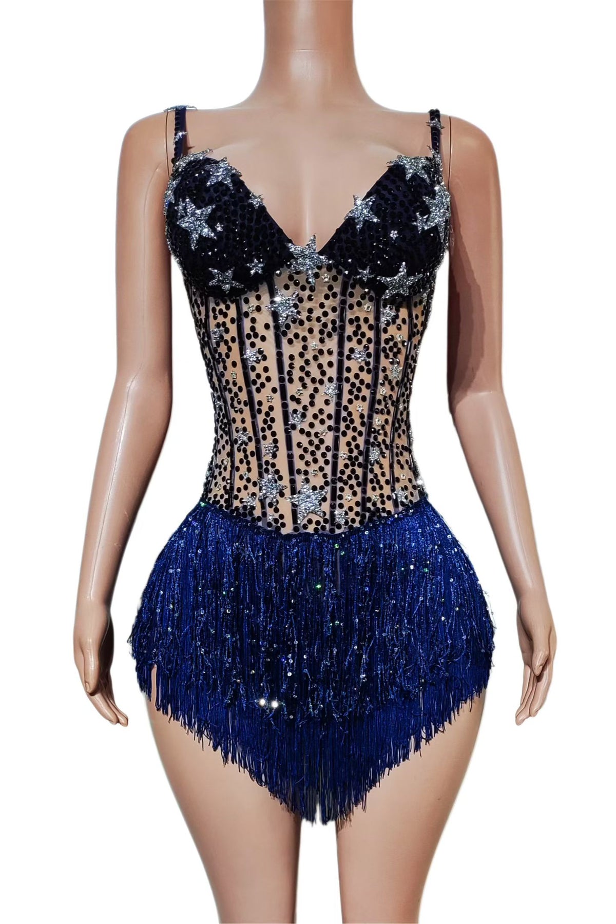 CELESINYI Xingye Crystal Midnight Star Fringe Jumpsuit