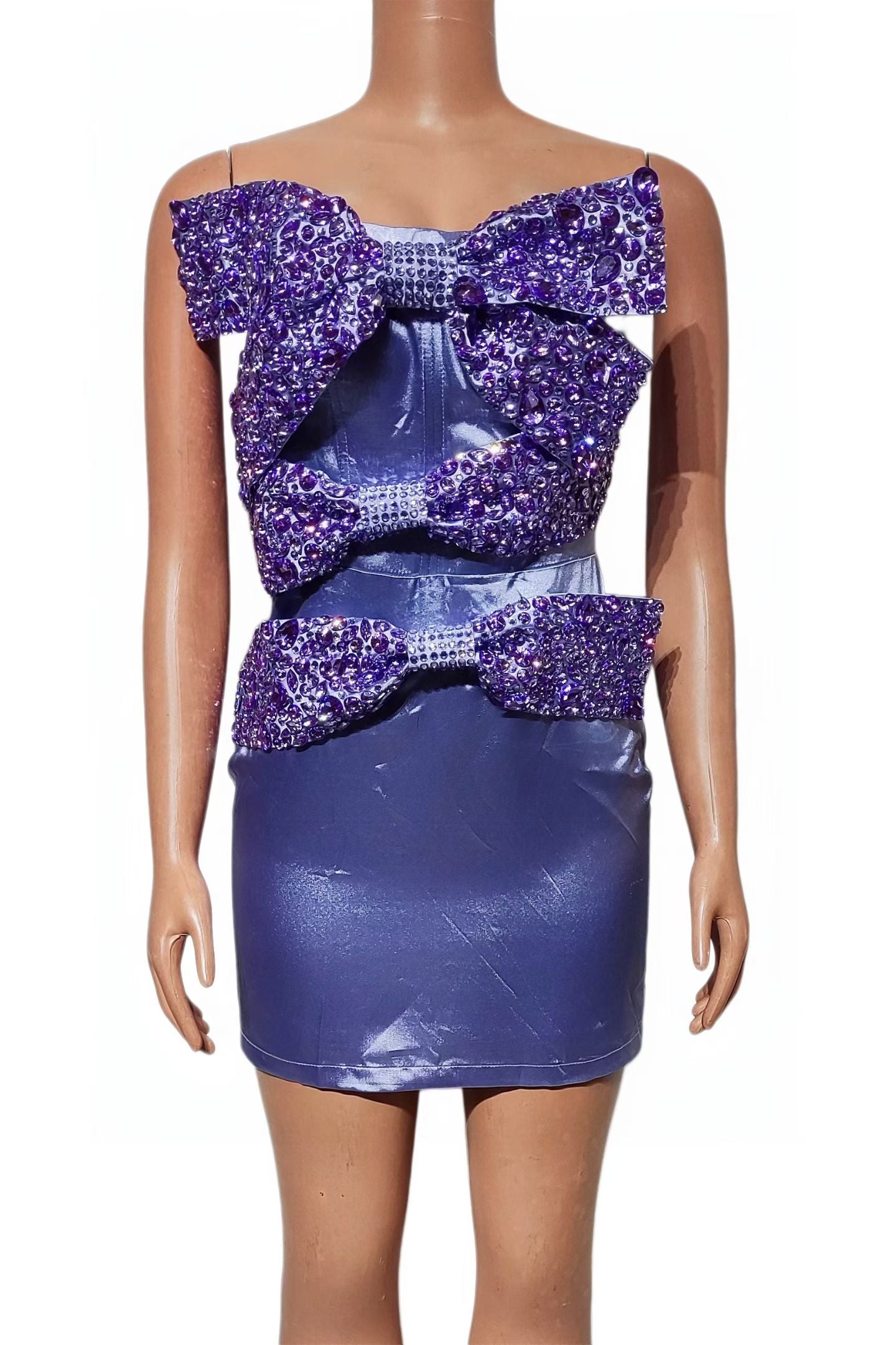 CELESINYI Puzidie Butterfly Bow Satin Mini Dress