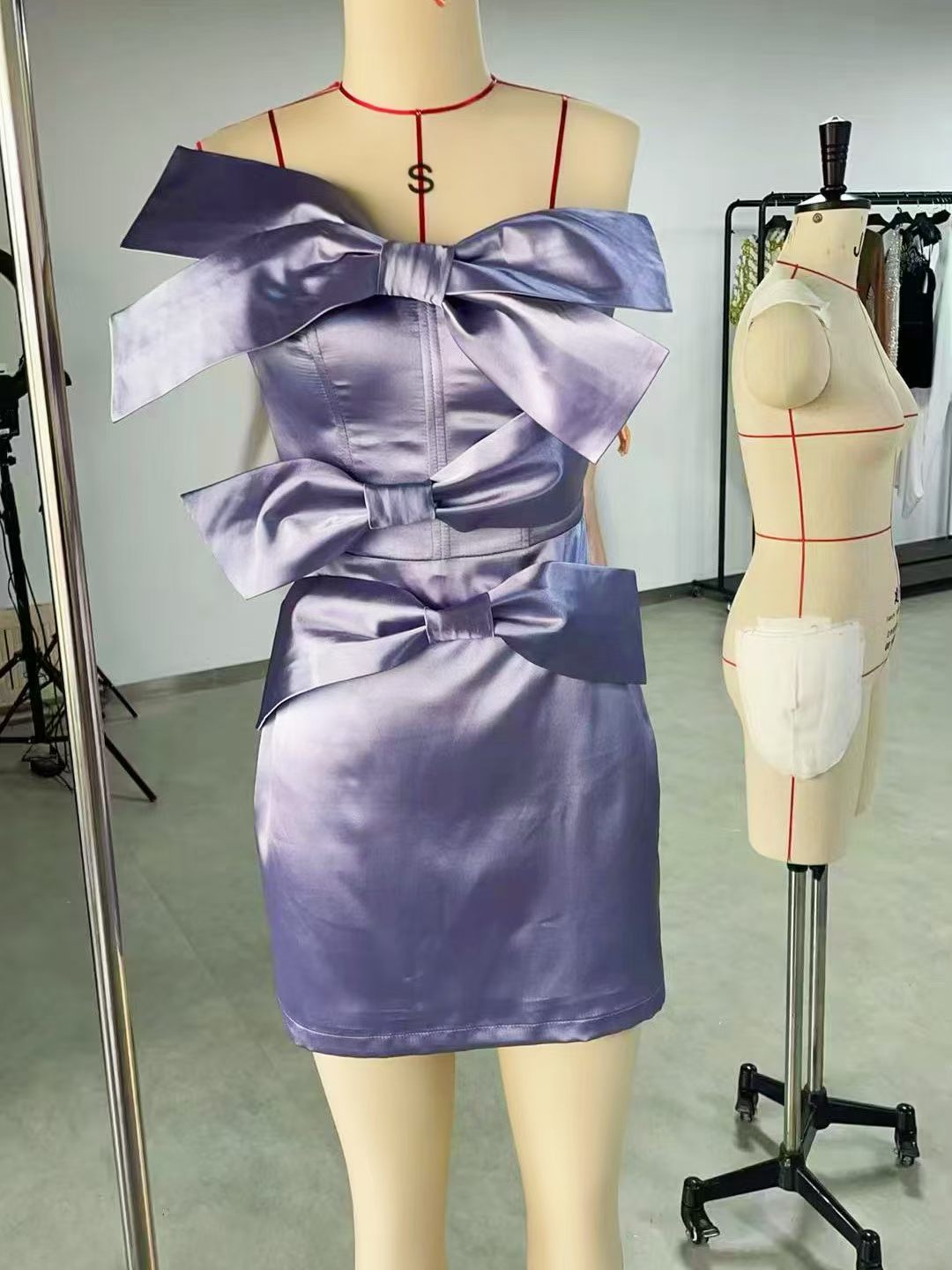 CELESINYI Puzidie Butterfly Bow Satin Mini Dress