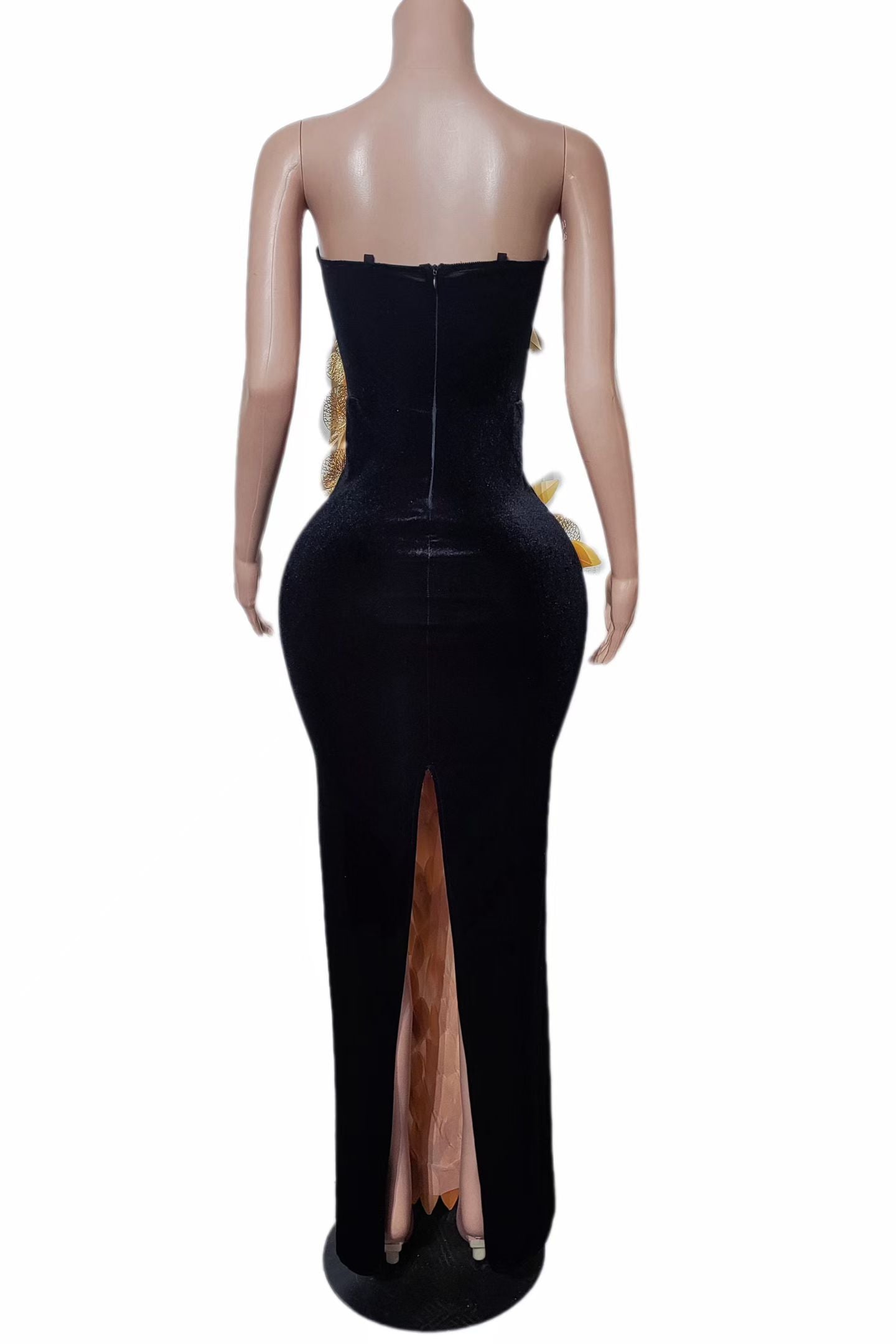CELESINYI Zhongqiu Crystal Black Velvet Gold Gown