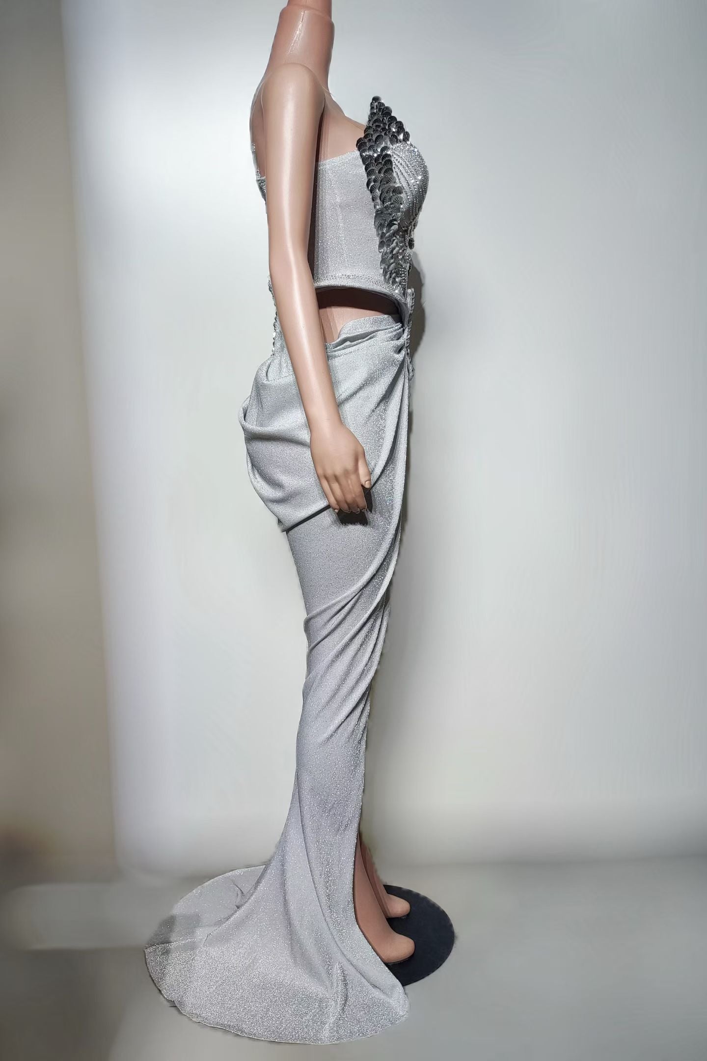 CELESINYI Yuepo Crystal Silver Embroidery Two-Piece Set
