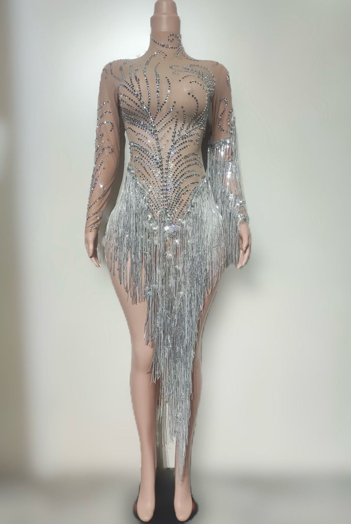 CELESINYI Yezizhu Crystal Pearl Fringe Mini Dress