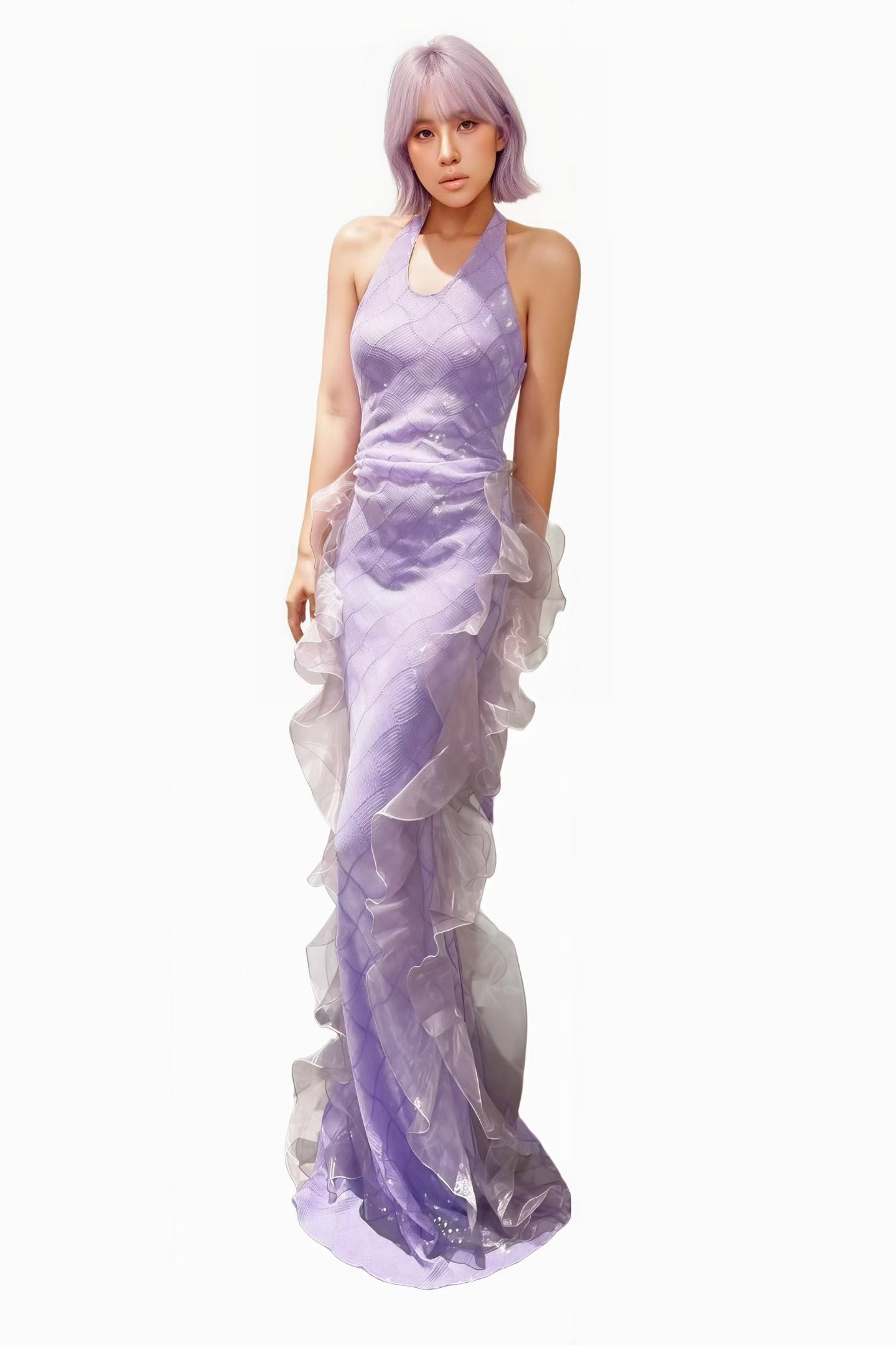 CELESINYI Yuni Crystal Lavender Mermaid Gown