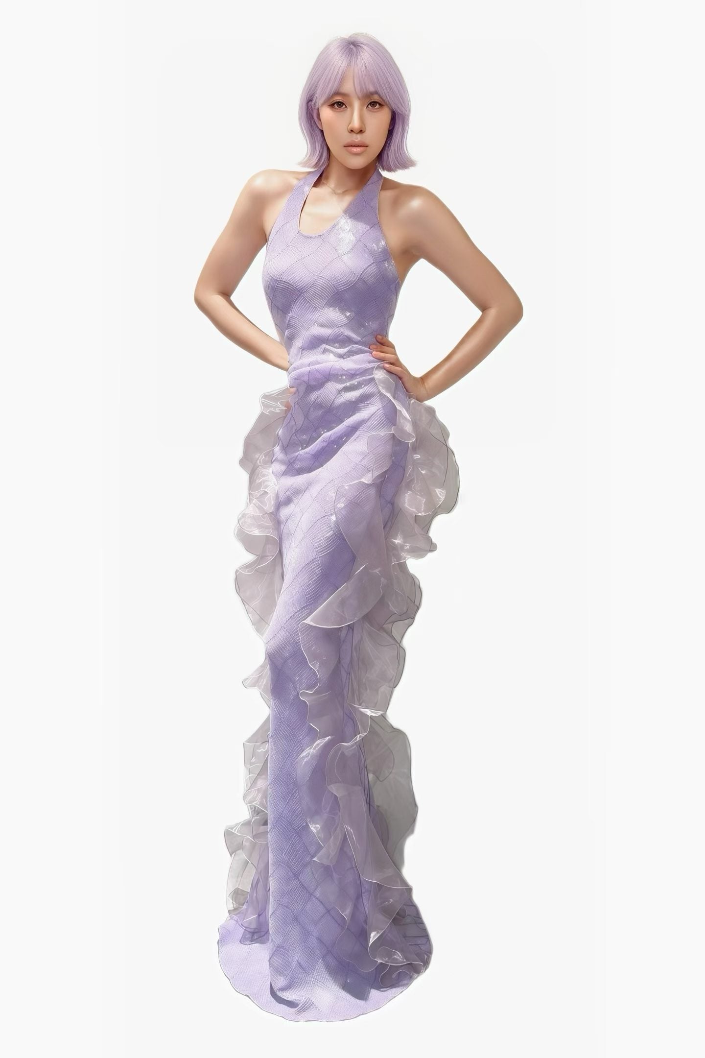 CELESINYI Yuni Crystal Lavender Mermaid Gown