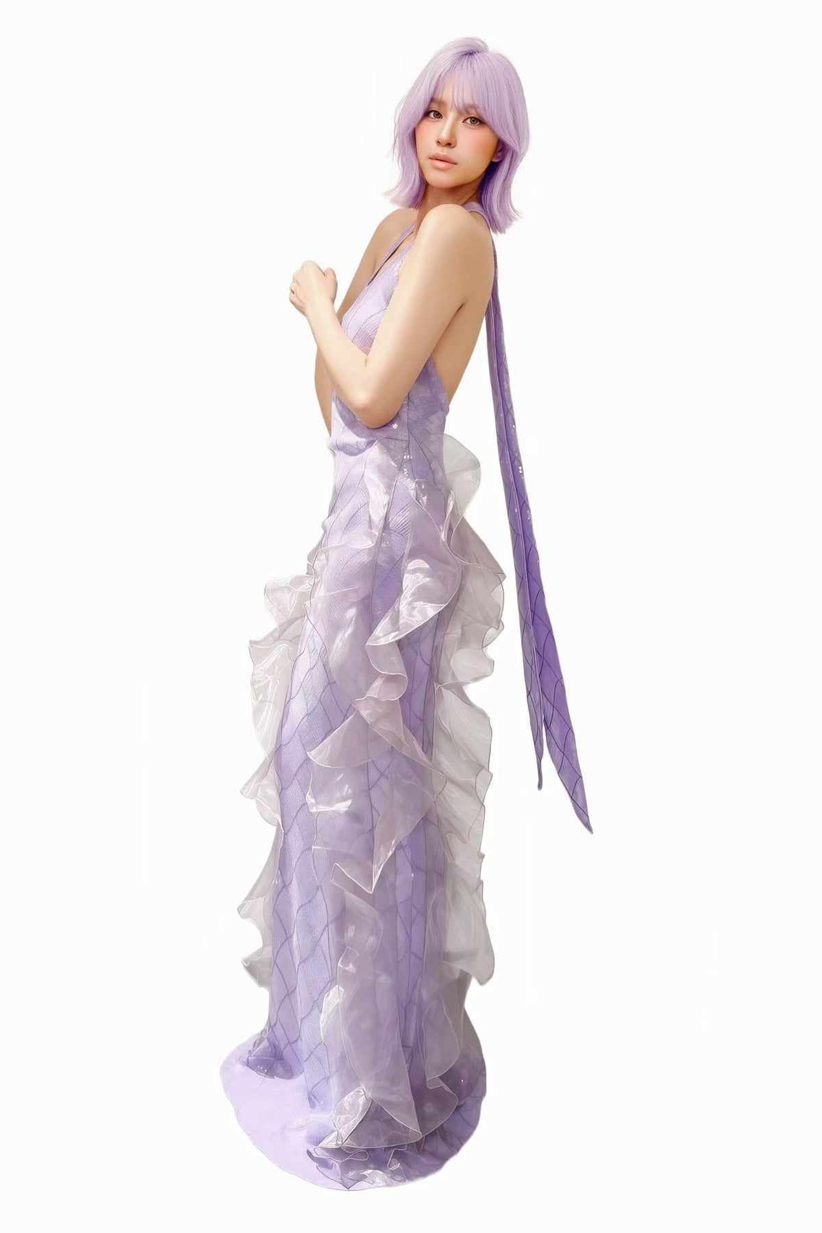 CELESINYI Yuni Crystal Lavender Mermaid Gown