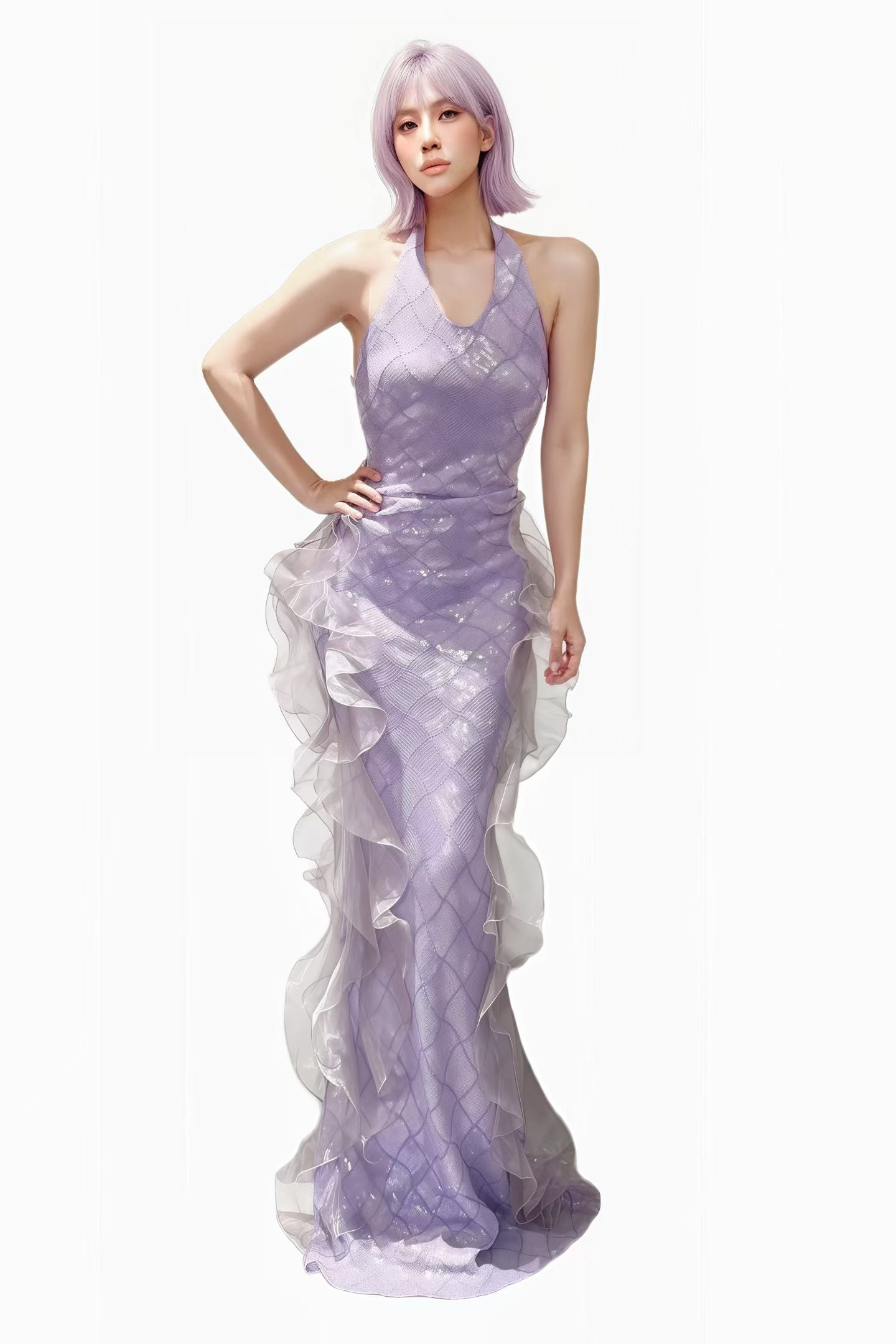 CELESINYI Yuni Crystal Lavender Mermaid Gown