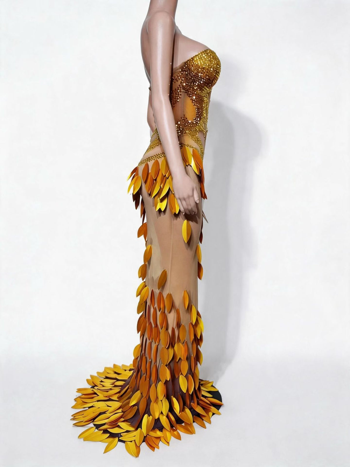CELESINYI Yuanbao Crystal Golden Mermaid Gown