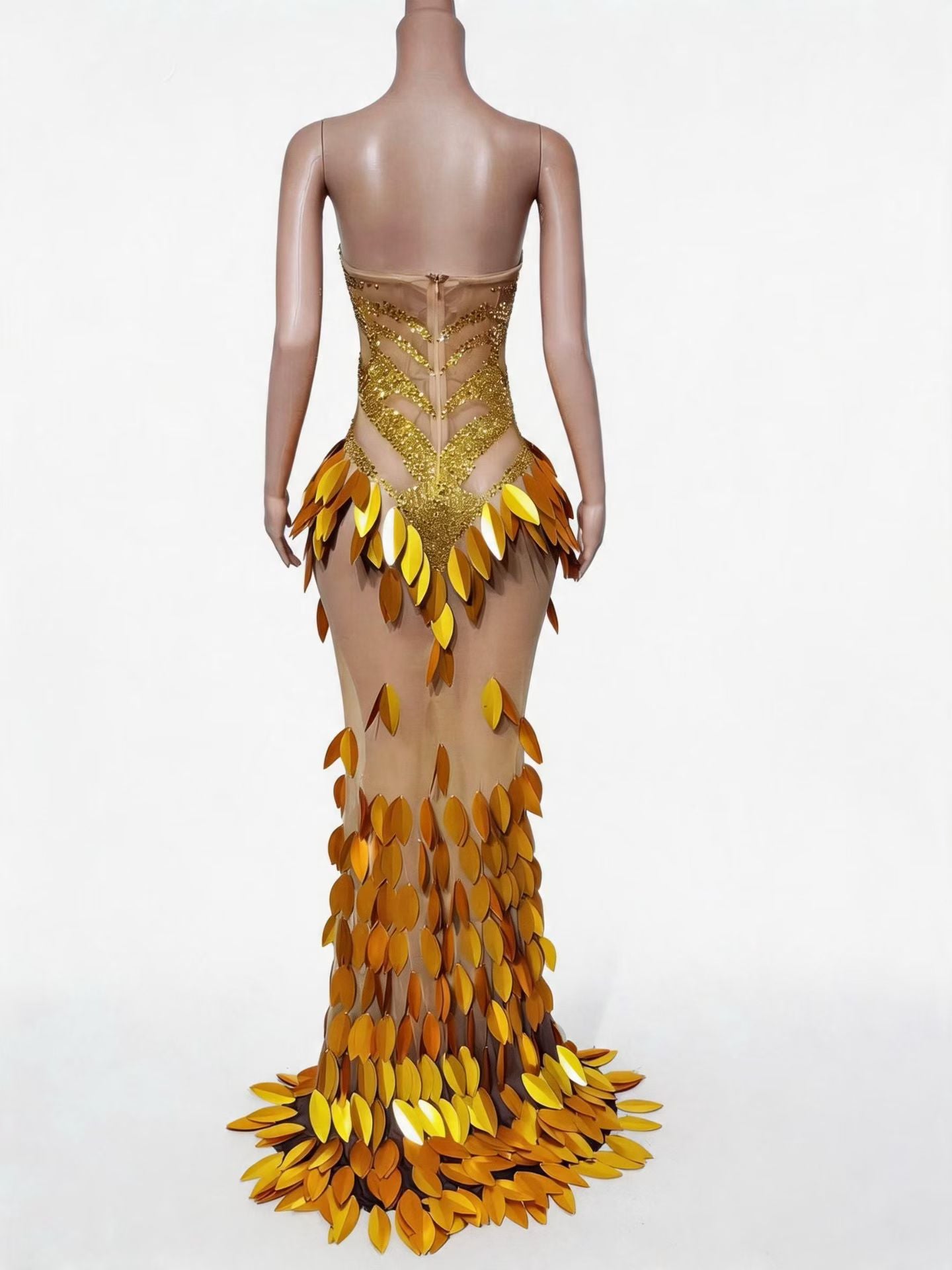CELESINYI Yuanbao Crystal Golden Mermaid Gown