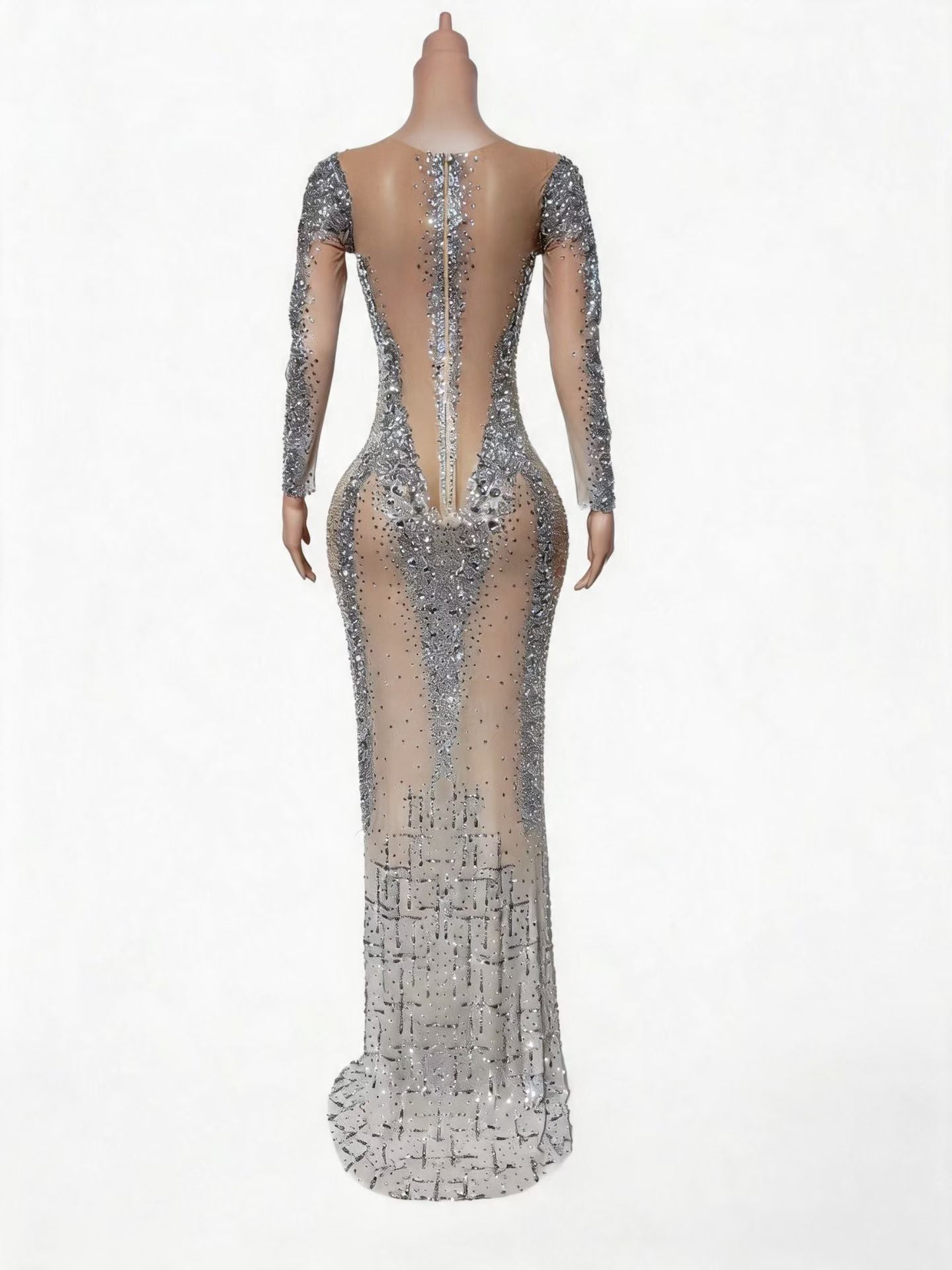 CELESINYI Suiying Crystal Liquid Silver Naked Dress