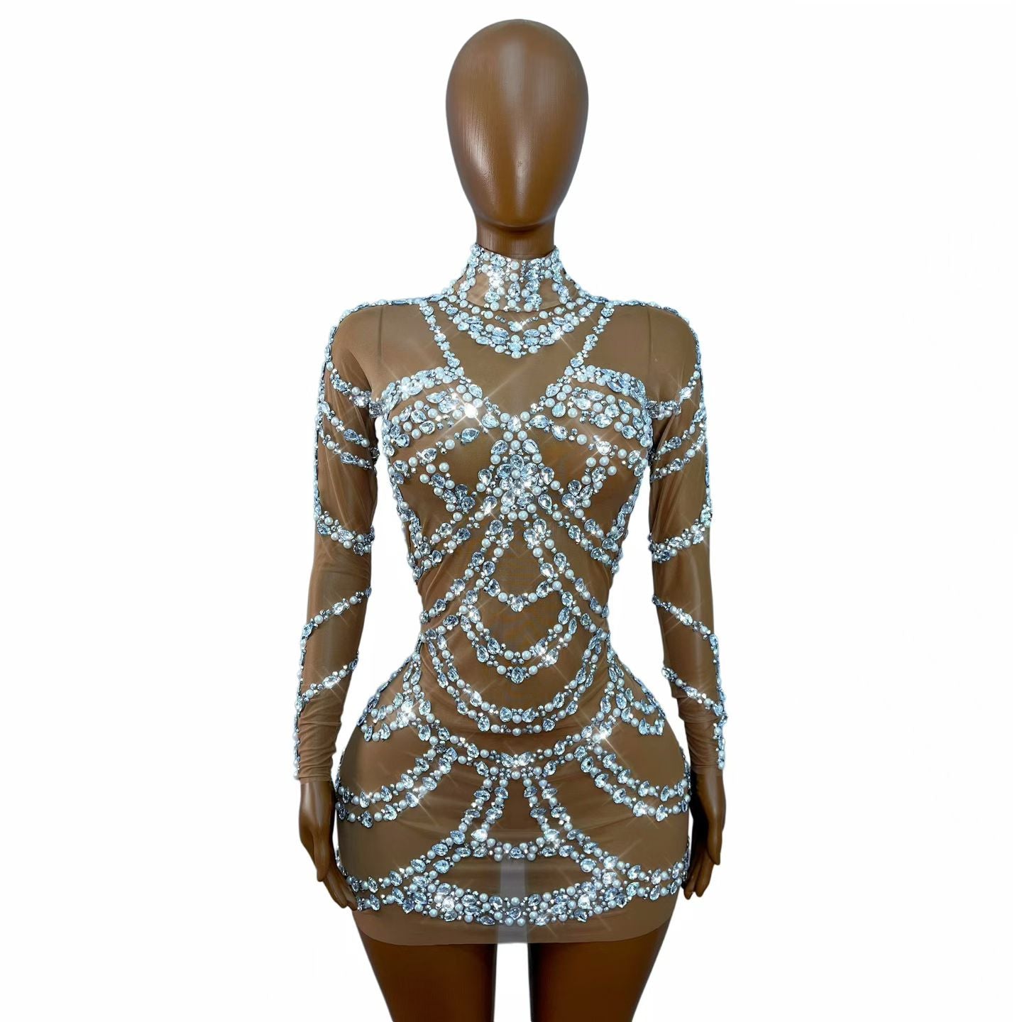 CELESINYI Zhenzhulian Crystal Pearl Chain Dress