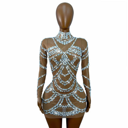CELESINYI Zhenzhulian Crystal Pearl Chain Dress