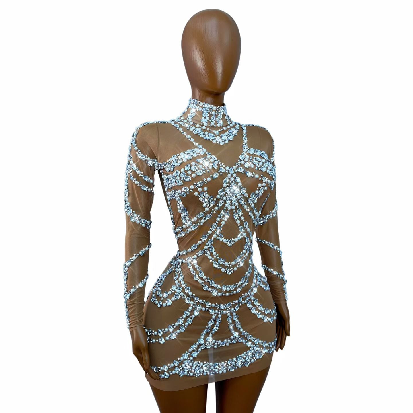 CELESINYI Zhenzhulian Crystal Pearl Chain Dress
