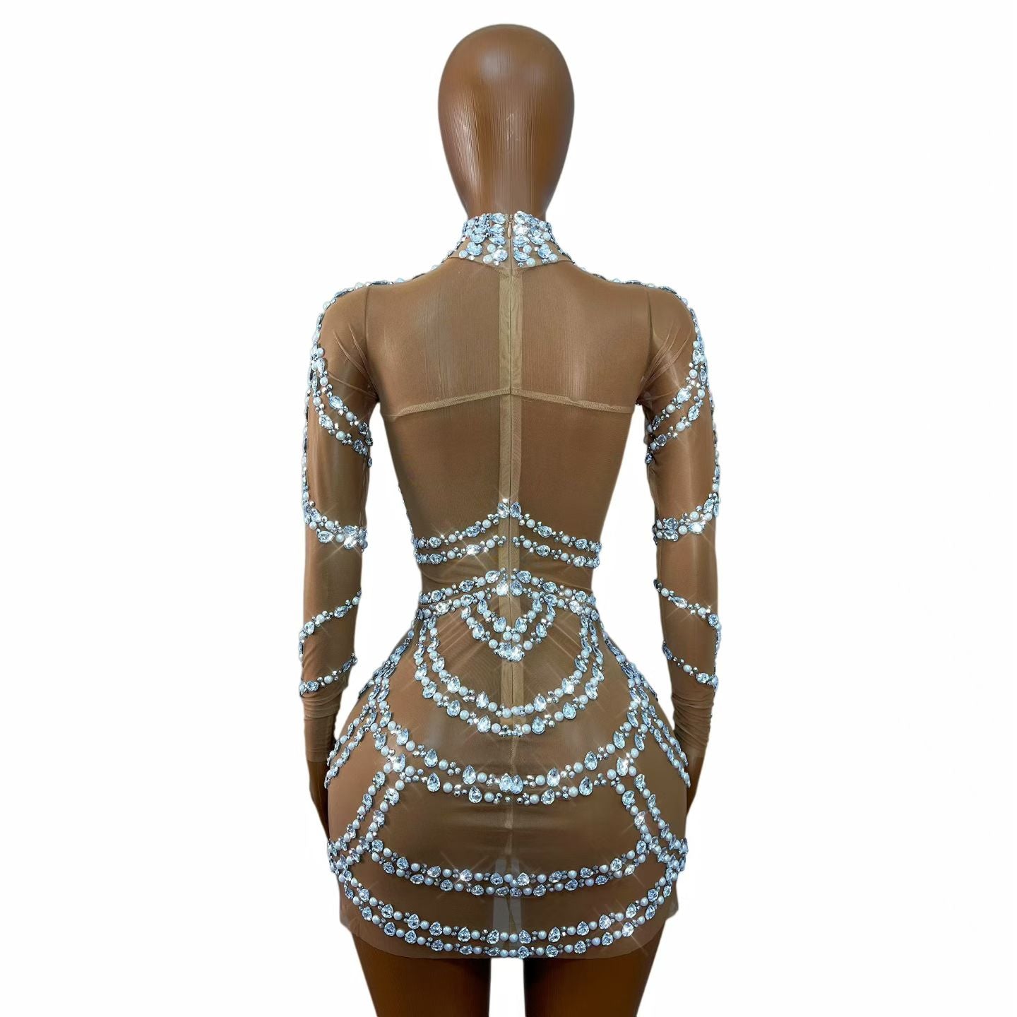 CELESINYI Zhenzhulian Crystal Pearl Chain Dress