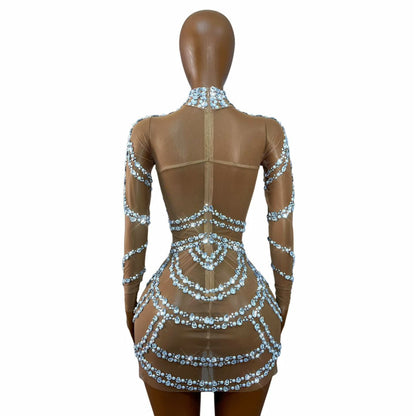 CELESINYI Zhenzhulian Crystal Pearl Chain Dress