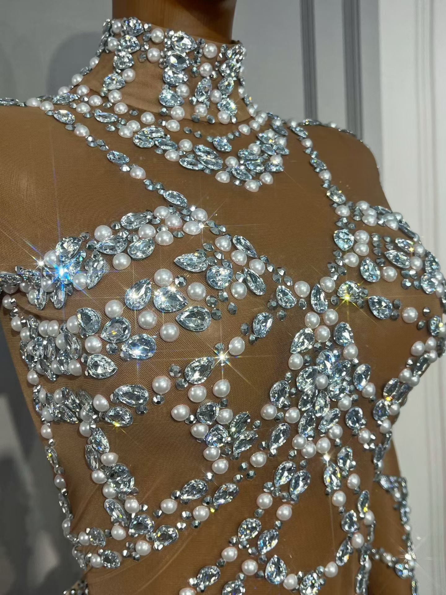 CELESINYI Zhenzhulian Crystal Pearl Chain Dress
