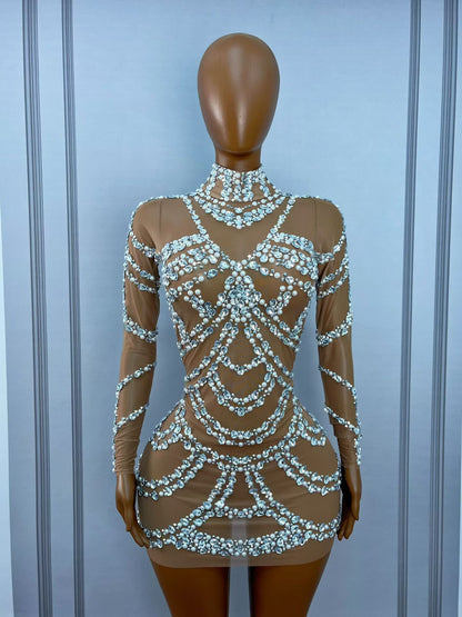CELESINYI Zhenzhulian Crystal Pearl Chain Dress
