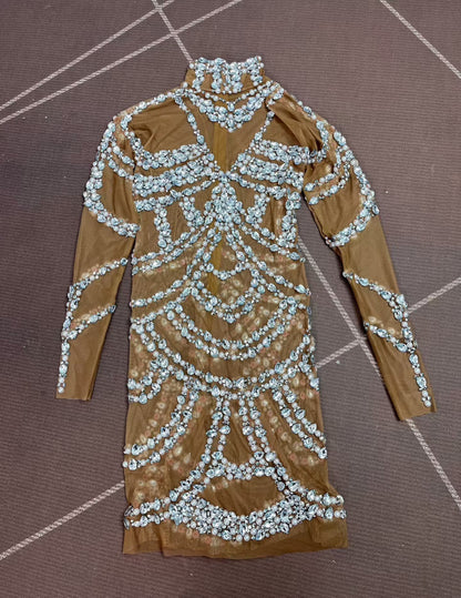 CELESINYI Zhenzhulian Crystal Pearl Chain Dress