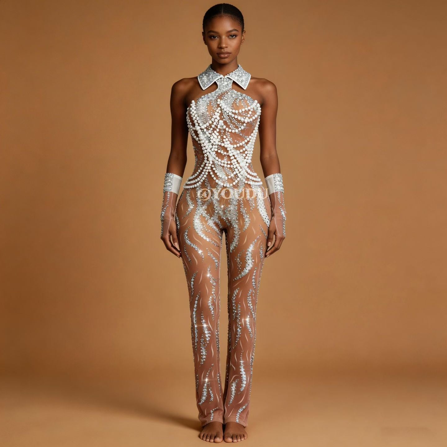 CELESINYI Yuezhu Rhinestone Moon Print Dress