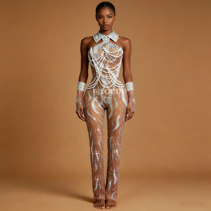 CELESINYI Yuezhu Rhinestone Moon Print Dress