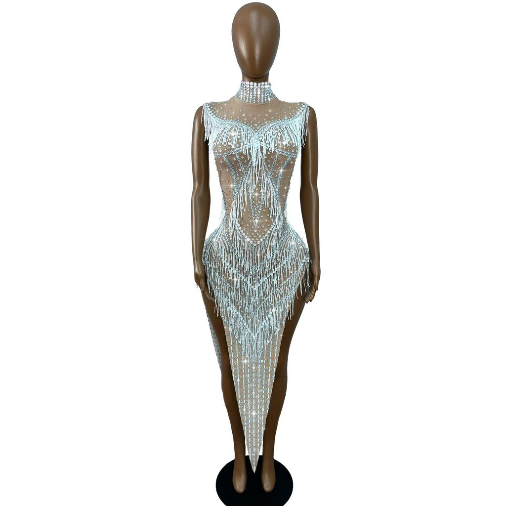 CELESINYI Zhuliye Crystal Pearl Fringe Dress