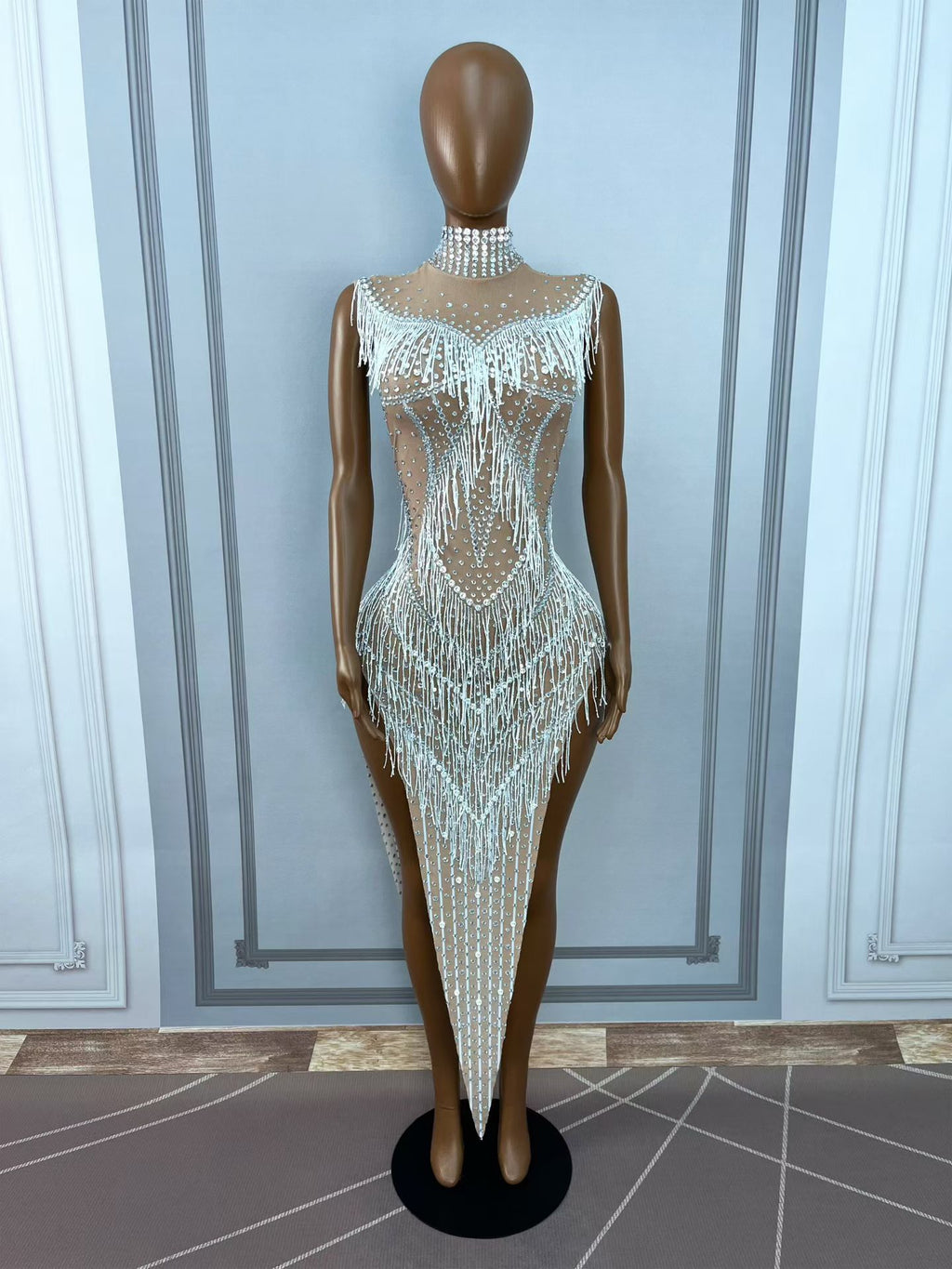 CELESINYI Zhuliye Crystal Pearl Fringe Dress