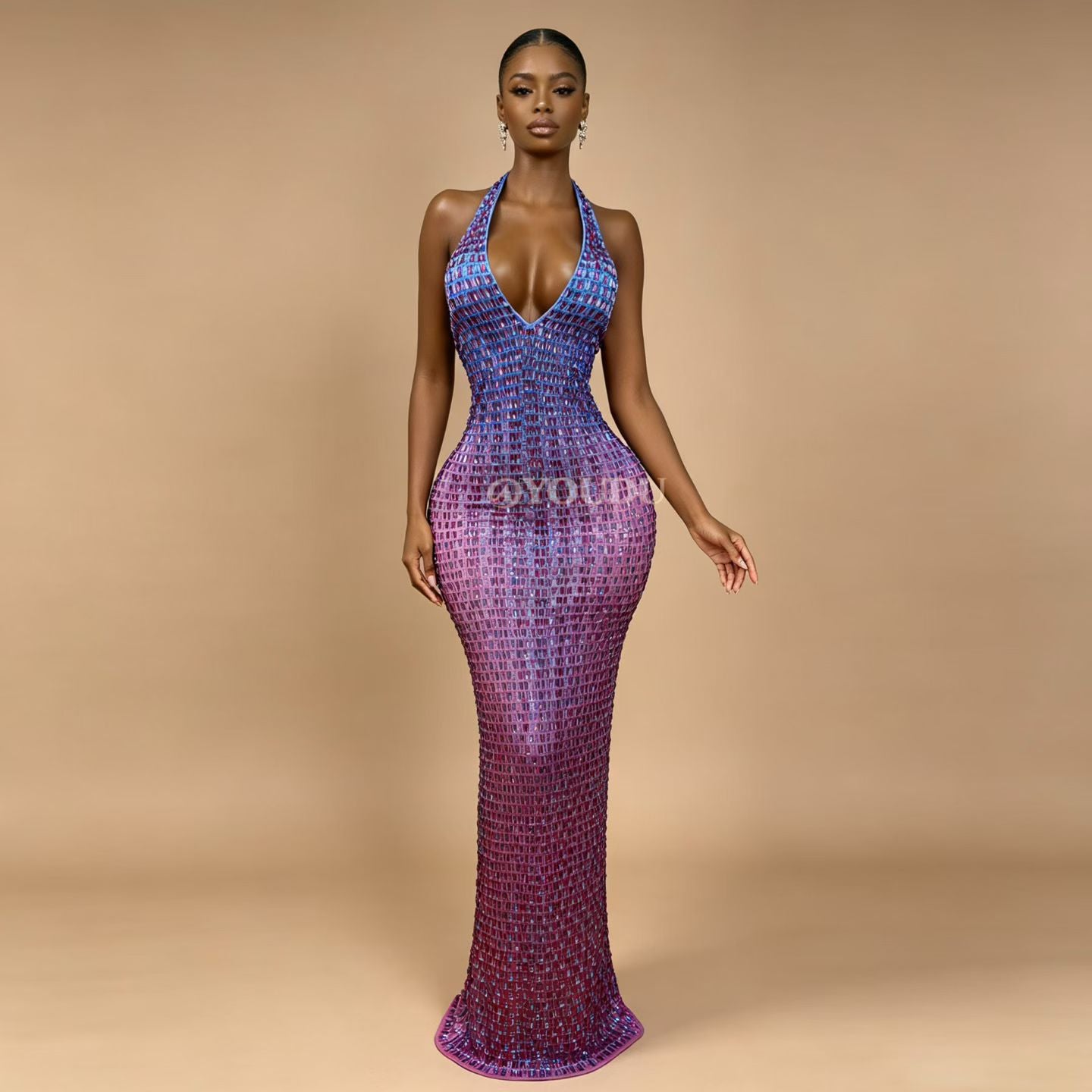 CELESINYI Binghuojia Crystal Gradient Halter Gown