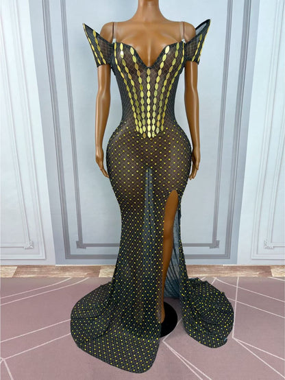 CELESINYI Huangliupian Rhinestone Willow Print Dress