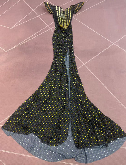 CELESINYI Huangliupian Rhinestone Willow Print Dress