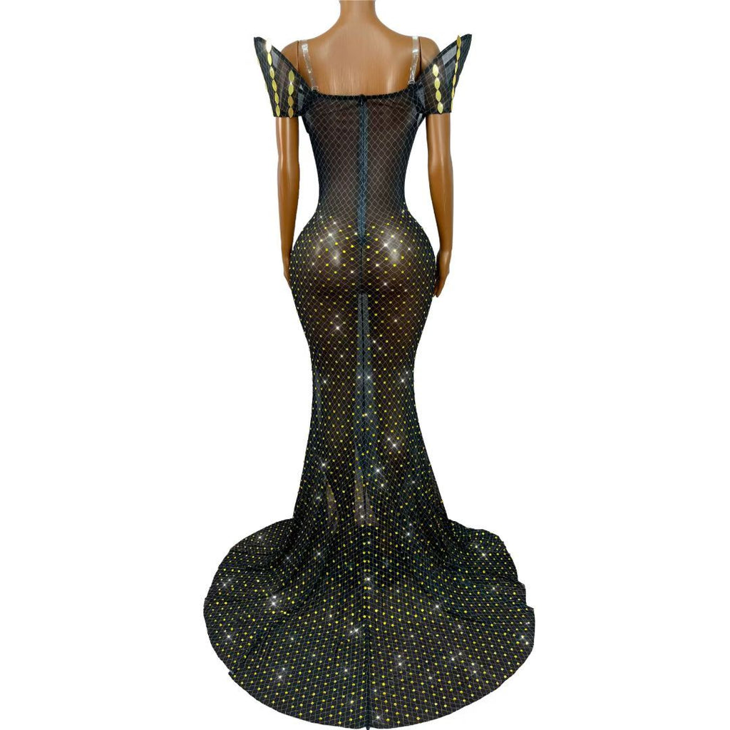 CELESINYI Huangliupian Crystal Gold Willow Mermaid Gown