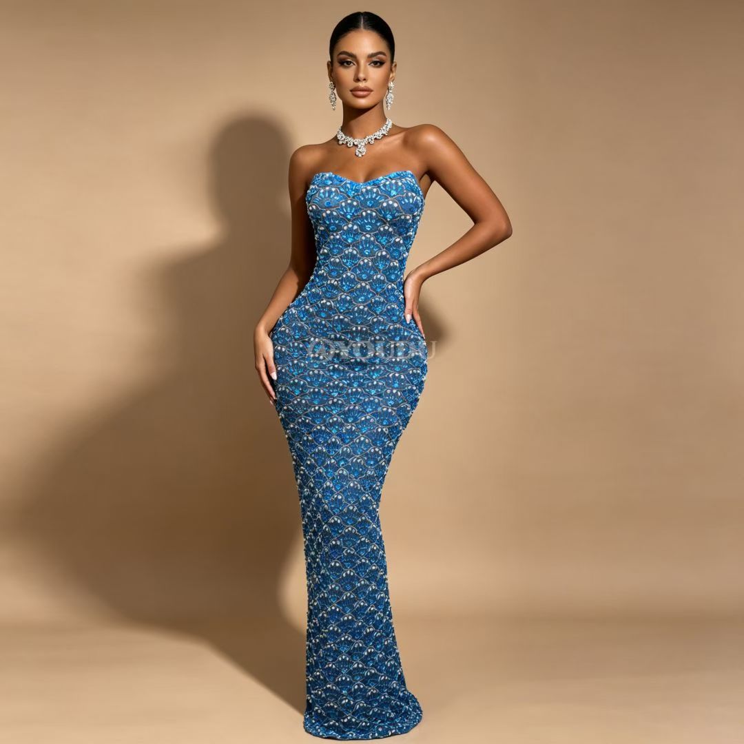 CELESINYI Yunbeike Crystal Shell Print Dress
