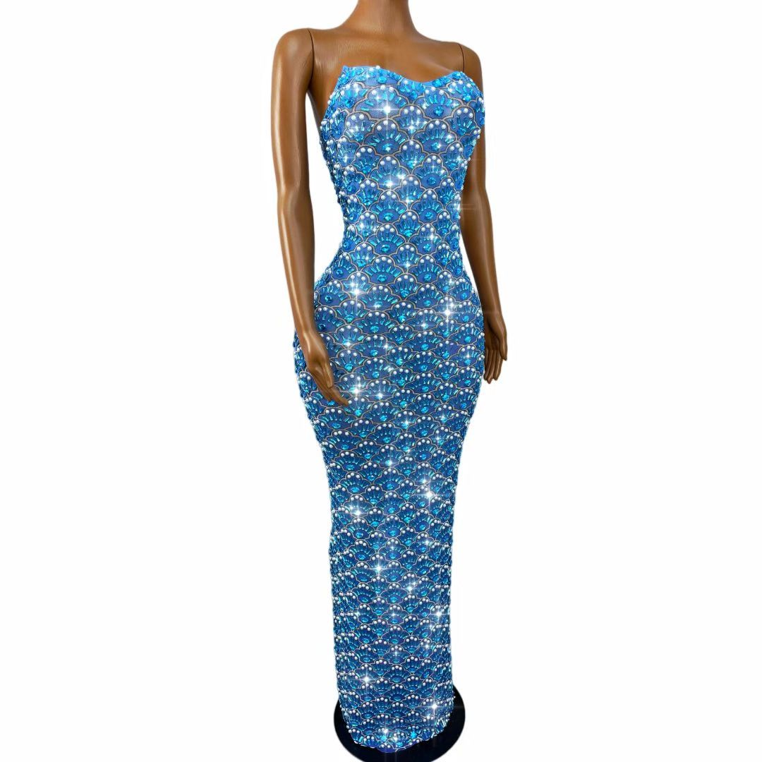 CELESINYI Yunbeike Crystal Shell Print Dress