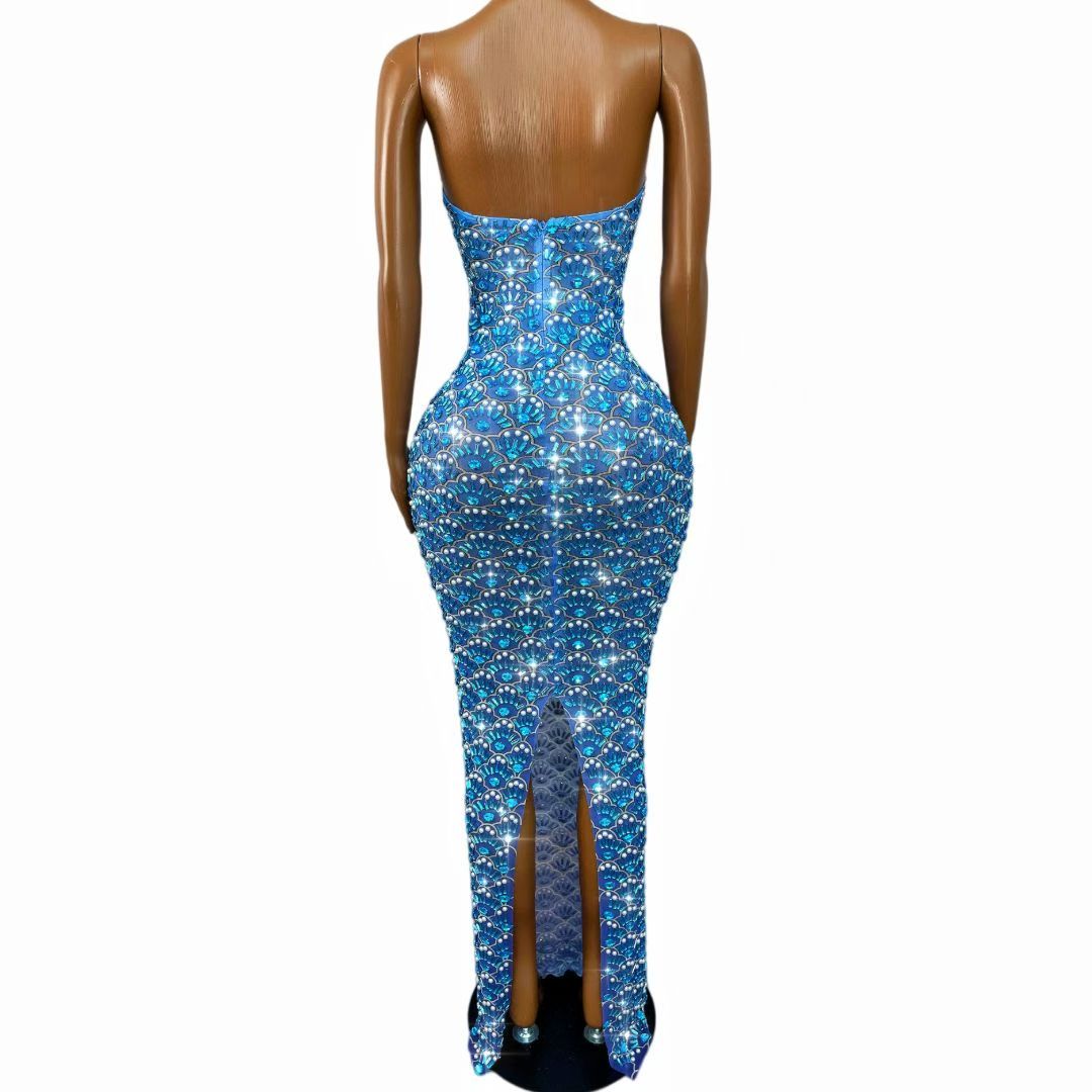 CELESINYI Yunbeike Crystal Shell Print Dress