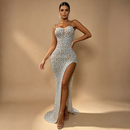 CELESINYI Yuanqihua Crystal Floral Party Dress