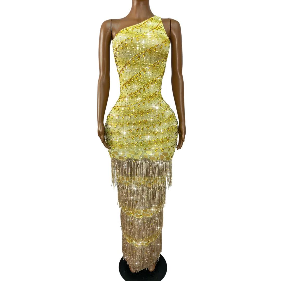 CELESINYI Jinxiansi Crystal Gold Thread Dress