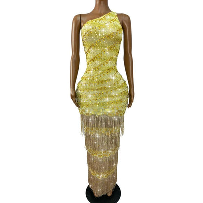 CELESINYI Jinxiansi Crystal Gold Thread Dress
