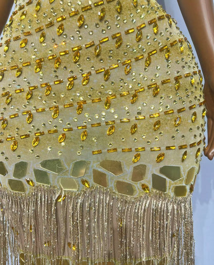 CELESINYI Jinxiansi Crystal Gold Thread Dress